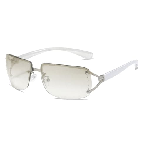 Image of Long Keeper Rimless Rectangle Sunglasses Womens Mens Metal Y2K Style Square Rimless Sun Glasses Trendy Designer Fashion Shades UV400 Protection (Gradient Silver)