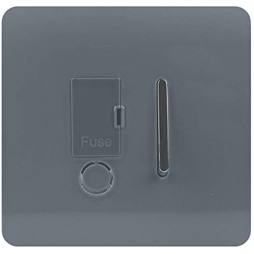 Image of Trendi Switch Screwless Artistic Modern Glossy Tactile 230V Switched 13 A Single Fused Spur Connection Unit w/Flex Outlet Chrome Rocker in Warm Grey - ART-FSWG