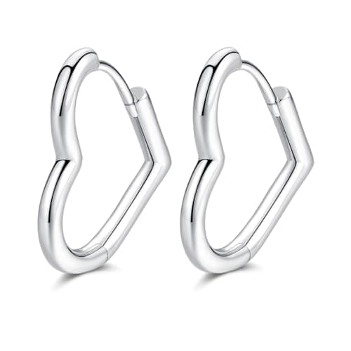 Image of Loutade Silver Hoop Earrings for Women, 925 Sterling Silver Heart Hoop Earrings, Hypoallergenic Sleeper Huggie Silver Heart-shape Earrings, Simple Cartilage Geometric Shape Ear Hoops