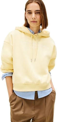 Image of Tommy Hilfiger Women's CORP LOGO MDRN HOODIE WW0WW47832 Pullover Hoodie, YELLOW (Zesty Yellow), XS