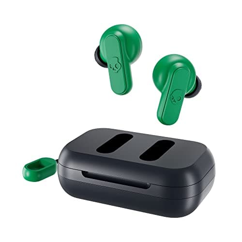 Image of Skullcandy Dime 2 Wireless Earbuds, Bluetooth Headphones, Noise Isolating Fit, Up to 12 Hours Battery, Microphone for iPhone Android, Easy Carry with Integrated Lanyard - Dark Blue/Green
