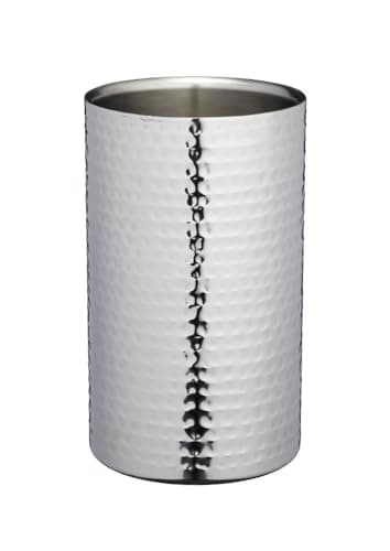 Image of BarCraft Wine Cooler, Double-Walled Stainless Steel Champagne Cooler, 12 x 20cm, Hammered Finish, Silver