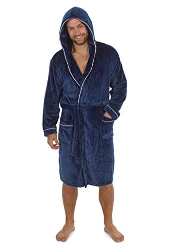 Image of CityComfort Dressing Gowns for Men | Super Soft Hooded Dressing Gown in Grey or Navy | Men's Warm and Cozy Fleece Bathrobe | Nightwear Robes for Men | Gifts for Men (2XL, Navy)