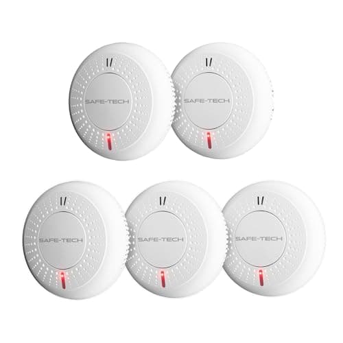 Image of SAFE TECH Smoke Alarm, Wireless Interconnected Smoke Detector 10 Year Sensor Life, Fire Alarm with LED Indicator Low Battery and Fault Warning for House and Bedroom, 5 Pack