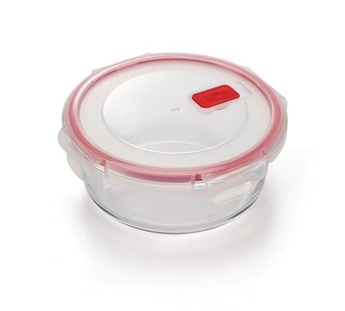 Image of CURVER Round 0.95L Food Storage Glass Containers with Lids - Borosilicate Glass, 4-Clip Lock Airtight Food Containers with Lids, Oven & Freezer Safe