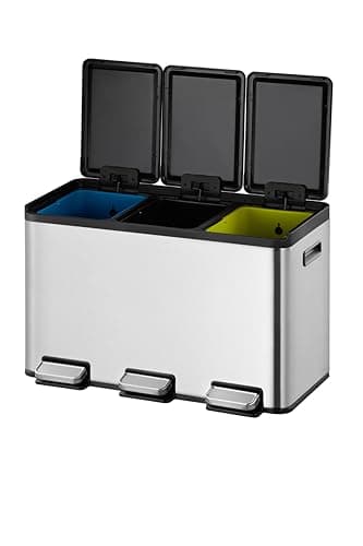 Image of EKO Recyclable Trash Can 10L+10L with Pedal | Stainless Steel Anti-Fingerprint for Kitchen | Double Compartment Trash Can with Soft Close