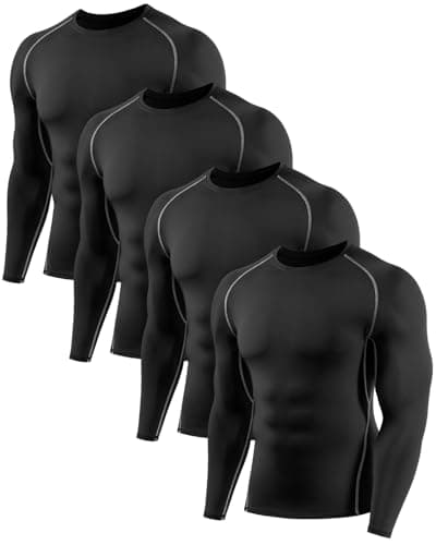 Image of Orrfreer 4 Pack Men's Long Sleeve Compression Base Layer Top Quick Dry Long Sleeve Running Top Mens Tight Baselayer Tee Shirts All Season for Running Training 4 Black XL