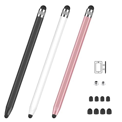 Image of MEKO Stylus Pens for Touch Screens, Universal Tablet Pen Capacitive 2 in 1 Stylus for iPhone/iPad/pro/Mini/Air/Samsung/Tablet/Switch (Black+White+Rose Gold)