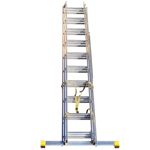 Image of Trade Master Pro® 3 Section Extension Ladder | Auto Locking Clips | Aluminium | Anti Slip Stabiliser bar | Massive 150kg Weight Rating | EN131 Pro Certified | Size: 6.26m