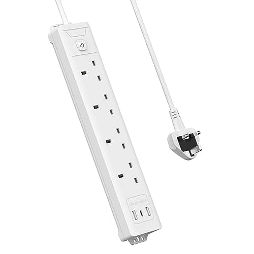 Image of Mscien 4 Way 5m Extension Lead with USB Slots (1 USB C), Long Plug Extension Lead with 5 Metre Extension Cable Cords, Plug Extender Wall Mount, 4 Gang Socket Power Strip with Switch Multiplug