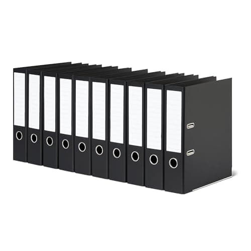 Image of Amazon Basics A4 Lever Arch Files Pack of 10, Ring Binder, Office File Organiser, Black