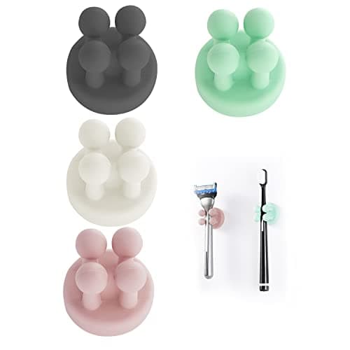 Image of Silicone Toothbrush Holders Multi-Function Hook Razor holder Waterproof Self Adhesive Wall Mounted Single Hook for Wall or Glass for Hanging Bathroom Kitchen Living Room Office (Color 4pcs)