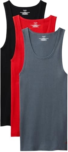 Image of Calvin Klein Men’s 3 Pack Cotton Tank Tops, Multicolor (Turbulence/Adrenaline Rush/Black), L
