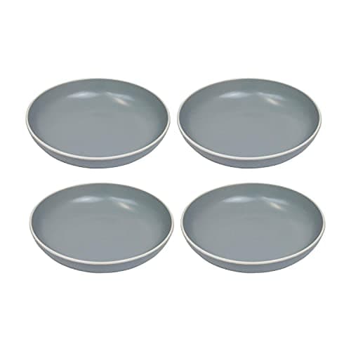 Image of YöL Set of 4 Large Pasta Bowl Dishes Dessert Noodles Soup Plate Stoneware Grey Tableware