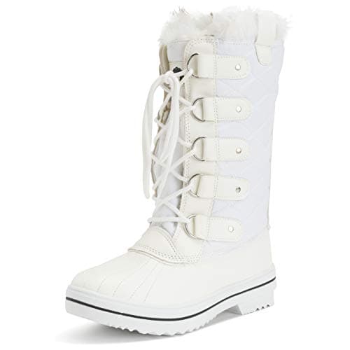 Image of Polar Womens Snow Boot Nylon Tall Winter Snow Waterproof Warm Rain Boot - White - 6-39 - CD0026