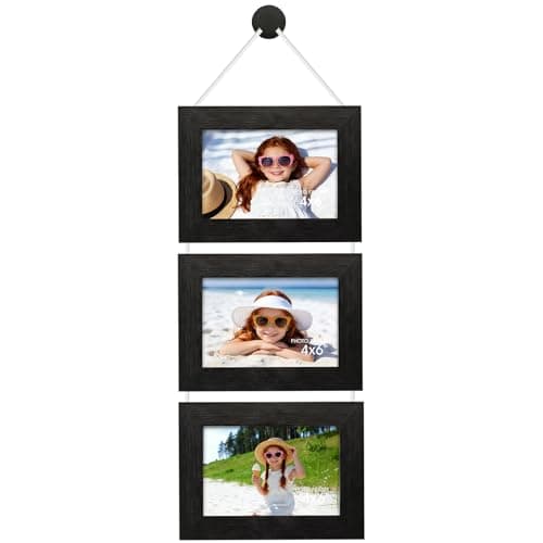 Image of 4x6 Hanging Picture Frames, 4 Openings Collage Photo Frame with Sling, Wall Mounted, for Family Wedding Baby Memories Home Decor
