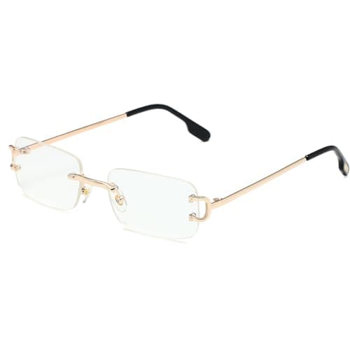 Image of Ggpyyon Rimless Rectangle Sunglasses for Women Men,Retro Frameless Eyewear Sun Glasses(Gold/Clear)