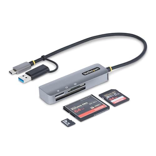 Image of StarTech.com USB 3.0 Multi-Media Memory Card Reader, SD/microSD/CompactFlash, USB-C External Card Reader with USB-A Adapter