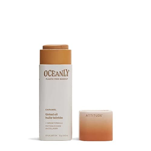 Image of ATTITUDE Oceanly Light Coverage Face Tinted Oil Stick, EWG Verified, Titanium Dioxide-Free, Vegan Tinted Moisturizer, Plastic-Free, Caramel, 12 grams