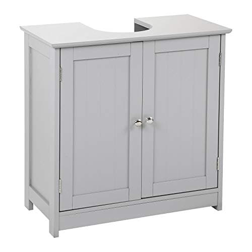 Image of Taylor & Brown Under Sink Bathroom Cabinet Storage Cupboard Organiser Free Standing Wooden Sink Storage Unit Basin with Shelf, Grey 60cm x 30cm x 60cm