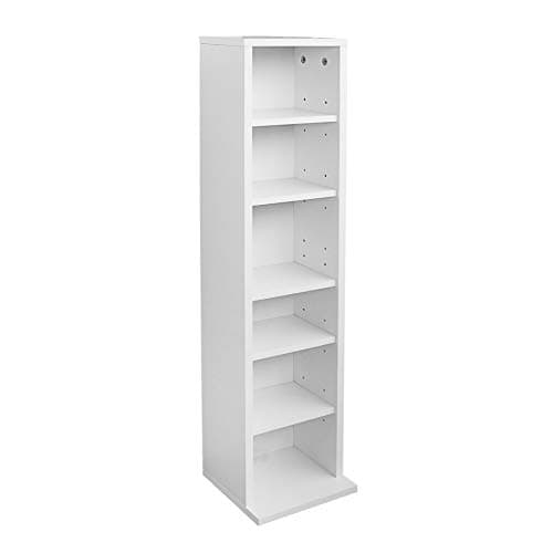 Image of Lillyvale DVD Storage Tower Rack 102 CD Unit Shelf Organiser Archive Wood Black White (White) - Particle Board/MDF - 90x23x19cm - 6 Compartments - Holds up to 100 CDs
