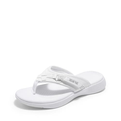 Image of DREAM PAIRS Womens Flip Flops Arch Support Comfy Sandals Ladies Summer Holiday Beach Walking Thong Sandals Slip-on Indoor Outdoor Shoes,Size 5,White,Breeze-1