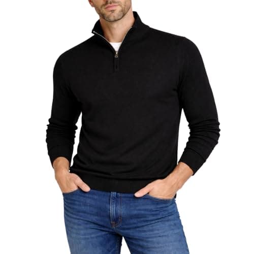 Image of Xact Men’s Quarter Zip Jumper Cotton Rich Regular Fit, 1/4 Zip Pullover Sweater, Smart Casual Knitwear, Classic Zip Neck Jumper (Black) XXL