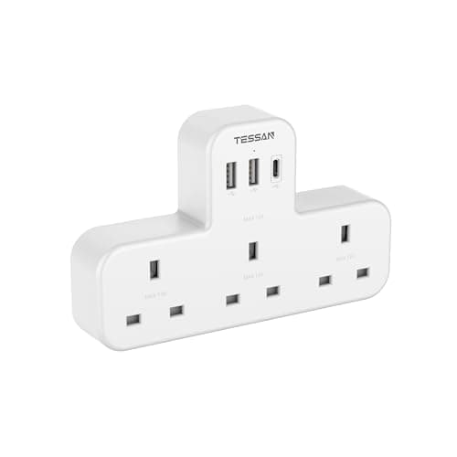 Image of Plug Adapter, TESSAN Plug Extension Socket with 3 USB, 3 Way UK Multi Outlets Extender, Wall Charger for School Home, Kitchen, Office, School Supplies