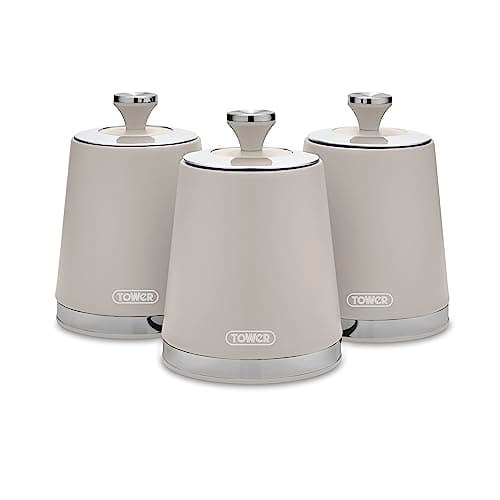 Image of Tower Cavaletto Set of 3 Storage Canisters, Canisters for Tea/Coffee/Sugar, Carbon Steel, Latte