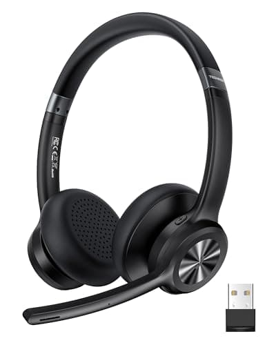 Image of TechRise Bluetooth Headset Wireless Headset with Microphone Noise Canceling, 50H Playtime & Mute, Wireless Headphones with Mic Bluetooth 5.2 On-Ear Headphones for Trucker Cellphone Office Call Center