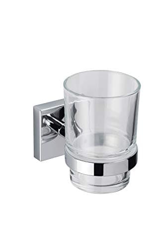 Image of Croydex QM441841 Flexi-Fix Chester Tumbler & Holder, 96 x 68 x 106mm, Chrome/Clear