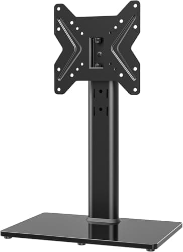 Image of Universal Swivel TV Stand/Base Table Top TV Stand for 19 to 43 inch TVs, VESA TV stand, 4 Level Height Adjustable, Heavy Duty Tempered Glass Base, stacked monitor stand, Holds up to 45kg