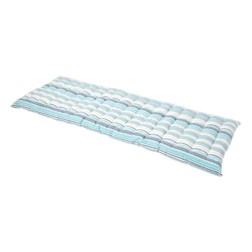 Image of HOMESCAPES Blue Stripe Garden Bench Cushion 3 Seater Seat Pad for Patio Furniture Kitchen or Dining Bench Indoor & Outdoor Use Comfortable 100% Cotton “New England” Style Thick Cushion 143 cm Wide