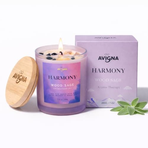 Image of AVIGNA Luxury Wood Sage Large Scented Candles, 200g Aromatherapy Candle for Bedroom, Bathroom Spa & Cosy Home Décor, Long Burning Jar Candle with Bamboo Lid, Scented Candles Gifts for Women & Men