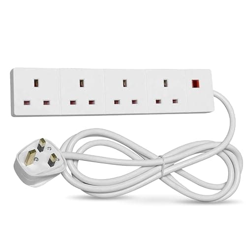 Image of STATUS 4 Way Socket Extension Lead, 4m Cable with Neon Power Indicator, 13A Multi-Plug Strip for Home or Office, Wall Mountable, White (S4W4MS6)