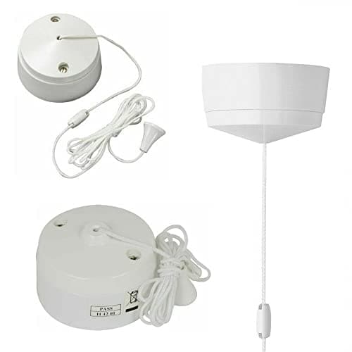 Image of 6 Amp Ceiling Pull Cord Switch, 1 Way Bathroom Light Switch, White Plastic Finish