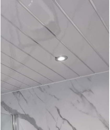 Image of 10 x White Gloss Silver 2 Strip Ceiling Panels 8mm x 250mm x 2700mm Easy to Install Waterproof Bathroom Wall Panels