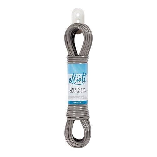 Image of Elliott Steel Core Clothesline, 15 Meters, Extra Strong, PVC Coated Weather and Rust resistant Washing Line. Laundry Essential for outdoor use, laundry rooms and camping,White/Grey