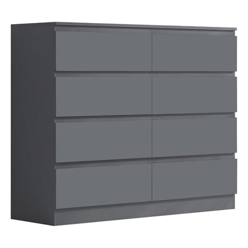 Image of FWStyle Dark Grey XL 8 Drawer Chest. Modern Bedroom Furniture Chest of Drawers.Matt Dark Grey Finish - W110 x H99 x D40cm