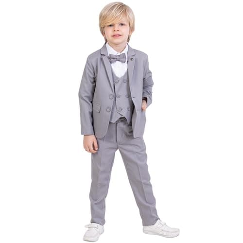 Image of Suit for Boys | 5-Piece Set Shirt, Pants, Vest, Jacket, and Bow Tie | Party and Formal Wear for Boys Aged 1-13 Years (UK, Age, 5 Years, 6 Years, Regular, Gray)