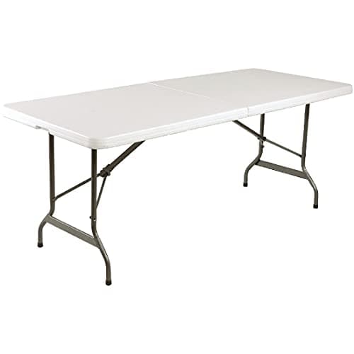 Image of Bolero Rectangular Centre Folding Table 6ft White - Seats Multiple Guests, Integral Handle and with Foot Plug L001