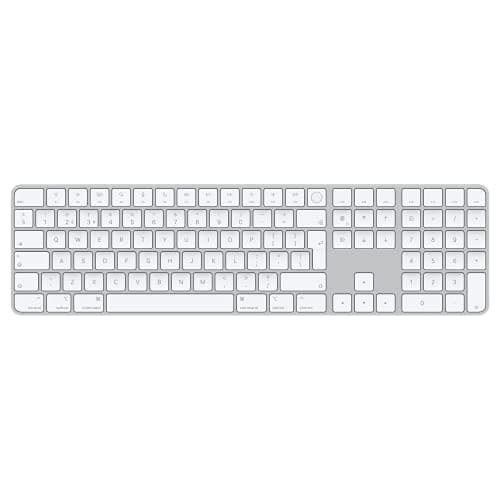 Image of Apple Magic Keyboard with Touch ID and Numeric Keypad: Bluetooth, rechargeable. Works with Mac computers with Apple silicon; British English, White keys