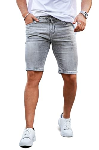 Image of GINGTTO Mens Shorts Slim Denim Stretch Jeans Skinny Summer Half Pants for Men Smart Trousers 9 Inch Grey 34