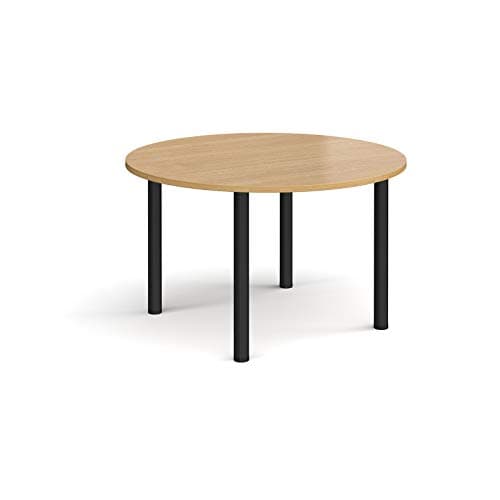 Image of Mr Office Circular radial leg meeting table - black legs, Oak, 1200