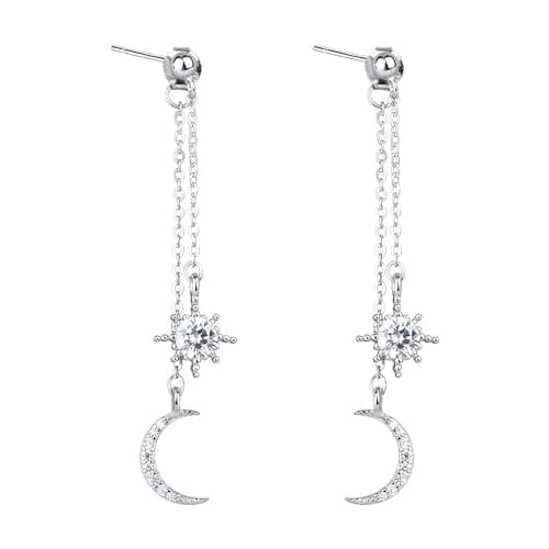 Image of 925 Sterling Silver Earrings for Women,Silver Drop Earrings,Shiny Star and Moon Dangle Drop Earring for Women and Girls