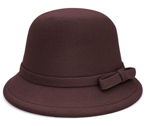 Image of WULIQIUQIU Felt Cloche Hat for Women Bowknot Fedora Bucket Hat 1920s Vintage Bowler Hats Coffee