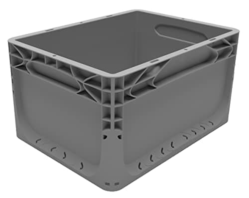 Image of Solent Plastics Euro Stacking Container 20 Litre - 400 x 300 x 220mm - Available in 4 x Colours - Glass Recycling Box Outdoor, Under Sink Storage Boxes, Bicycle Box for Rear Rack (Grey)