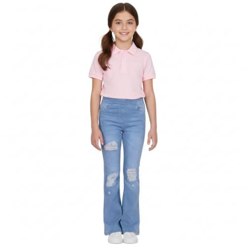 Image of A2Z 4 Kids Girls Denim Jeans Comfort Stretchy Jeggings Bell Bottom Ripped - Jeans JN37 Light Blue 7-8