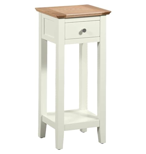 Image of Hallowood Furniture Clifton Oak Tall Green Off White Console Table with Light Oak Top, Wooden Side Table with Drawer and Shelf, Narrow Telephone Stand for Hallway or Living Room