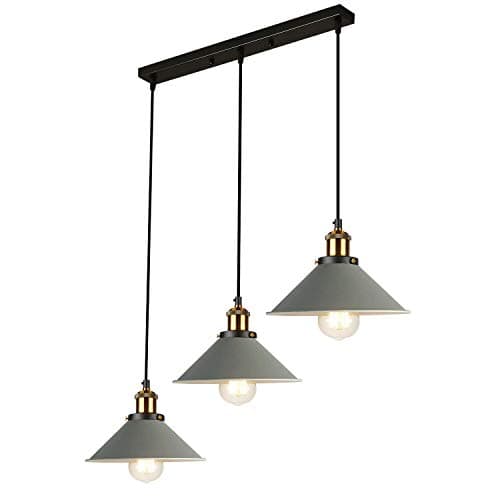 Image of Industrial Vintage Loft Kitchen Bar 3 Lights Fittings Ceiling Lights Chandelier Cone Metal Light Shade Hanging Pendant Light Lamp Fixture for Living Room Dining Room Bedroom (Grey)